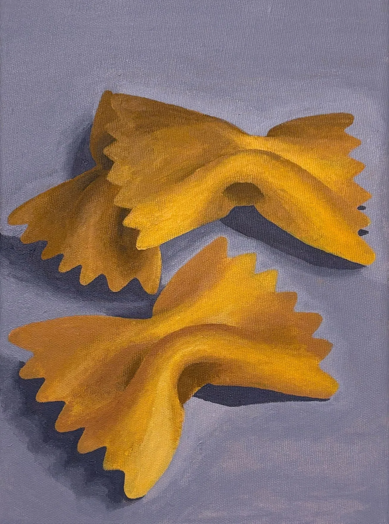 Farfalle. Two pieces of farfalle in acrylic. Bow-tie is my favorite shape, and being Italian, pasta felt like an obvious thing to put on the wall.